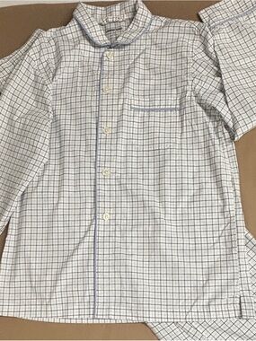 Land's End unisex Check Cotton pyjamas - White with Blue Grid